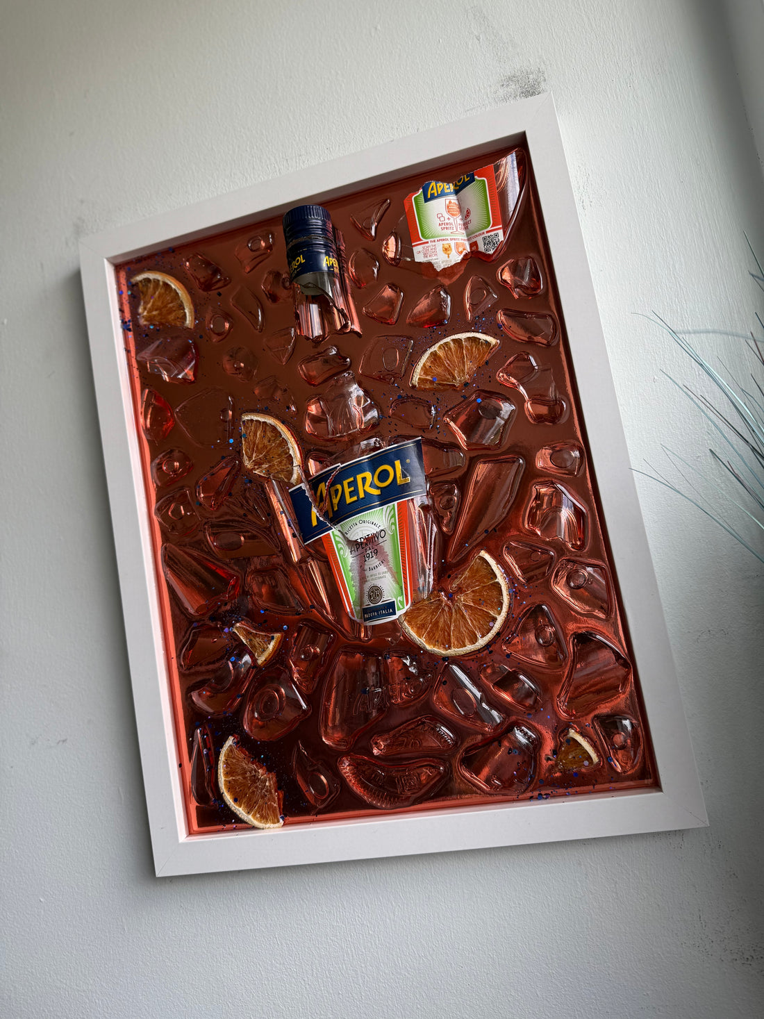 APEROL Large White Frame Resin Art