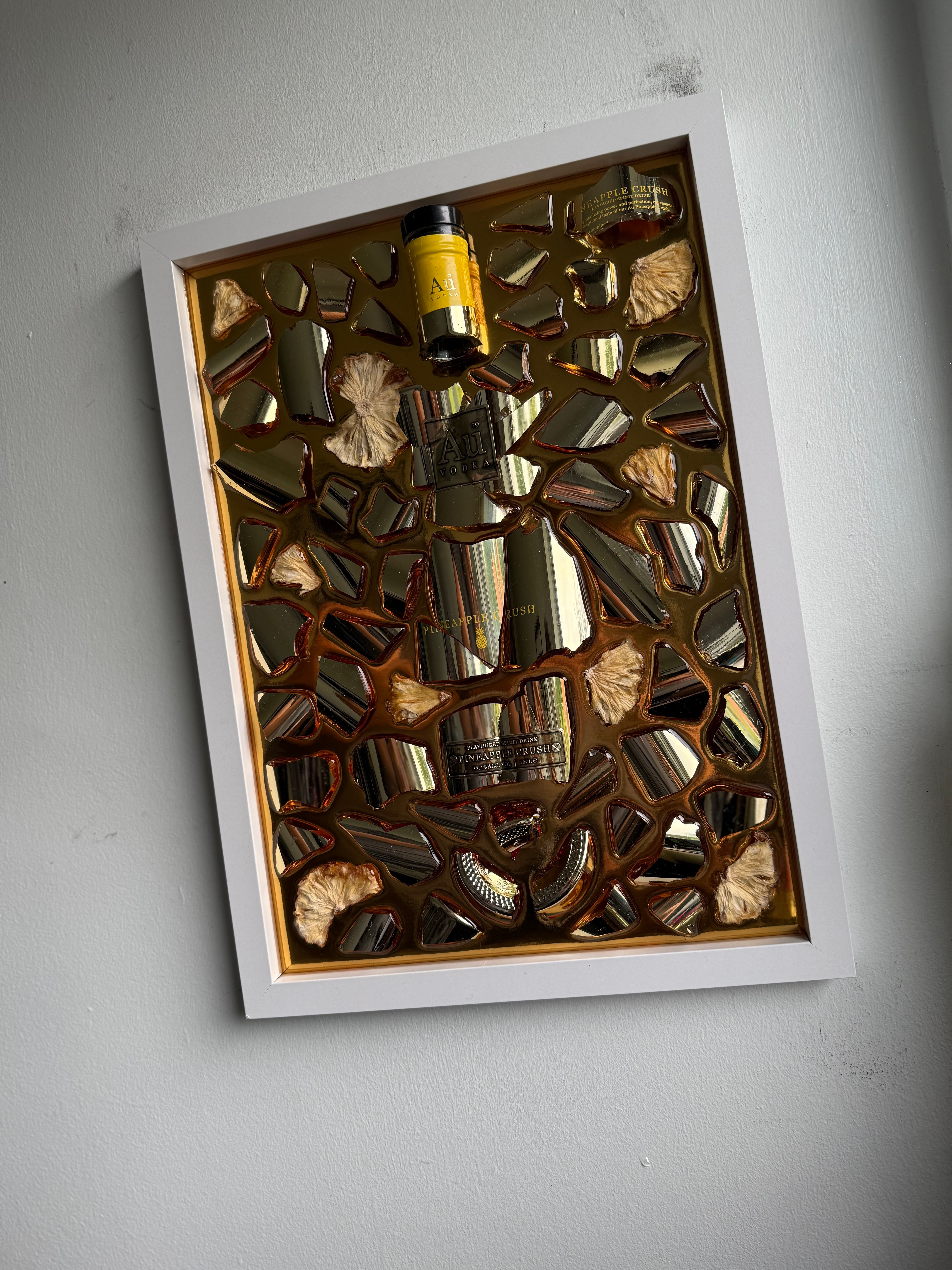 AU PINEAPPLE CRUSH Large White Frame Resin Art