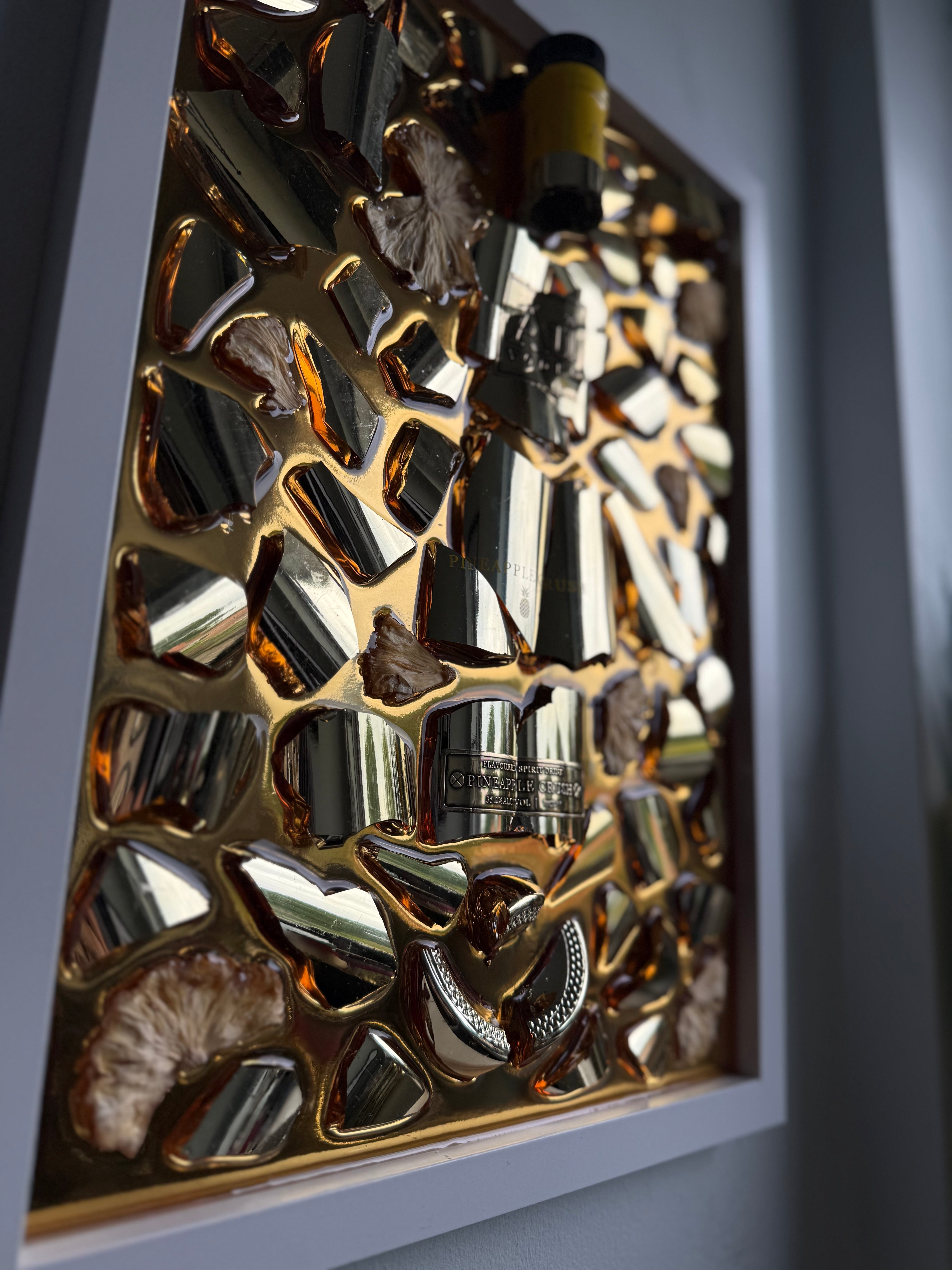 AU PINEAPPLE CRUSH Large White Frame Resin Art