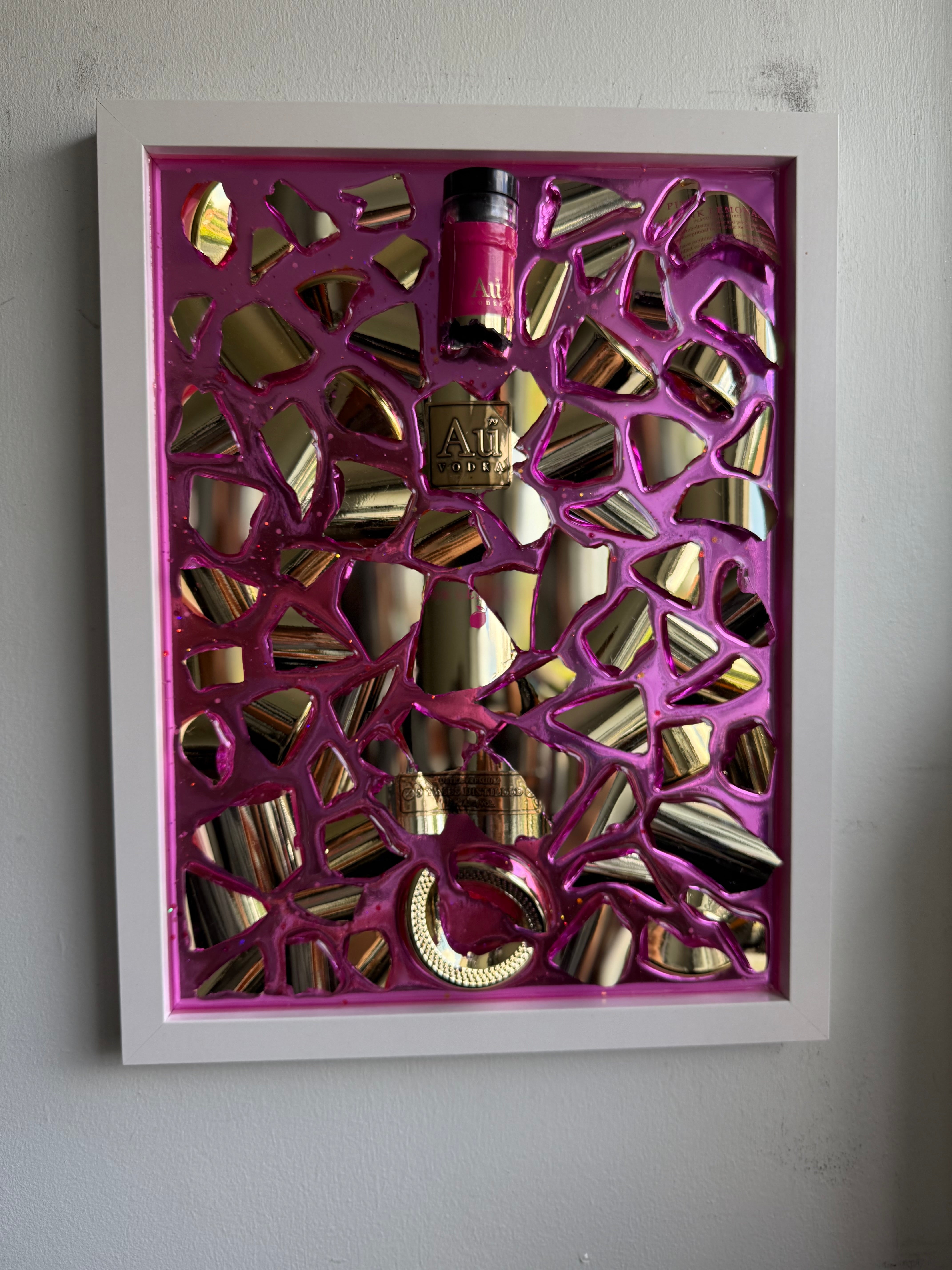 AU VODKA Large White Frame Resin Art