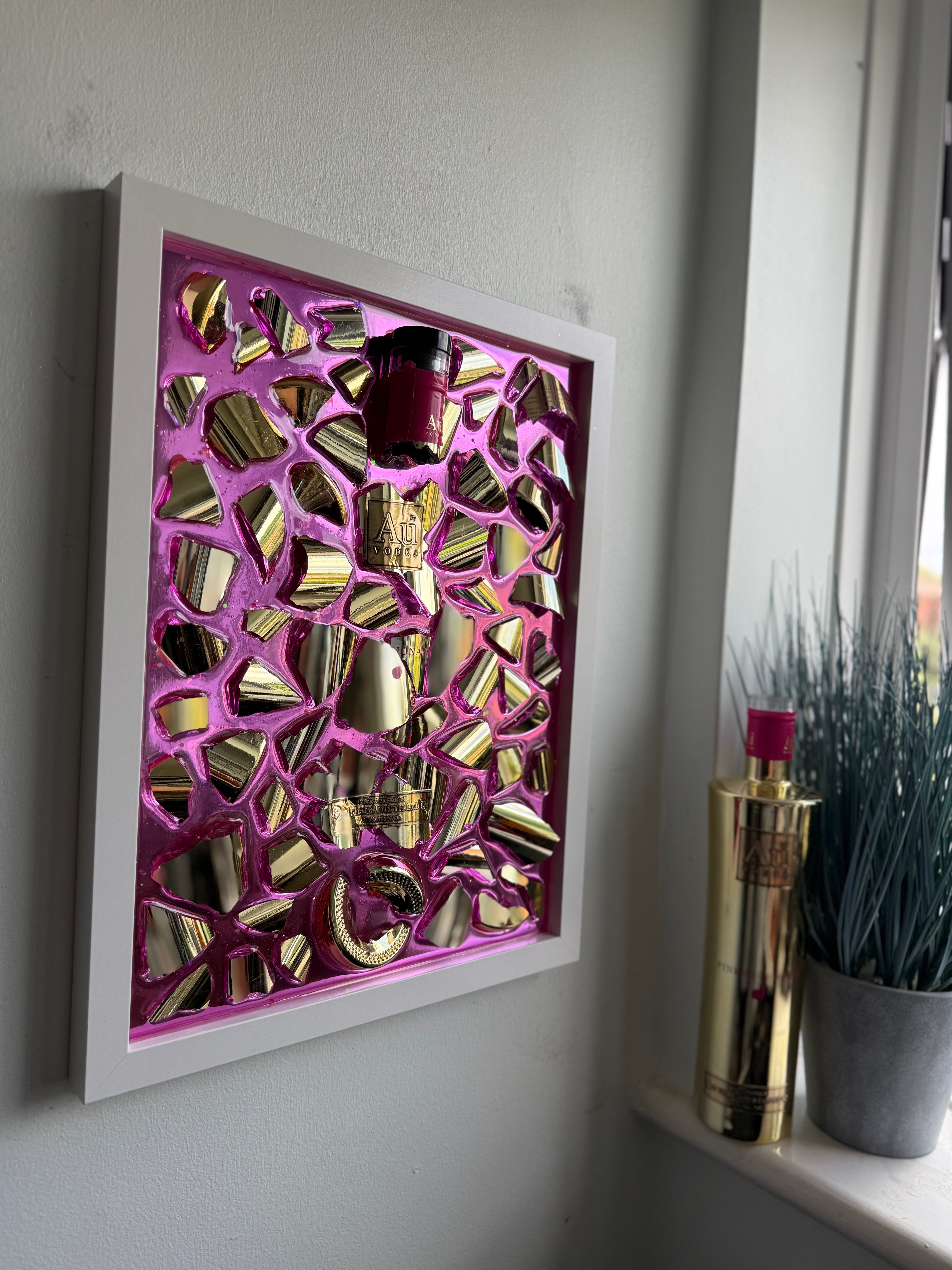 AU VODKA Large White Frame Resin Art