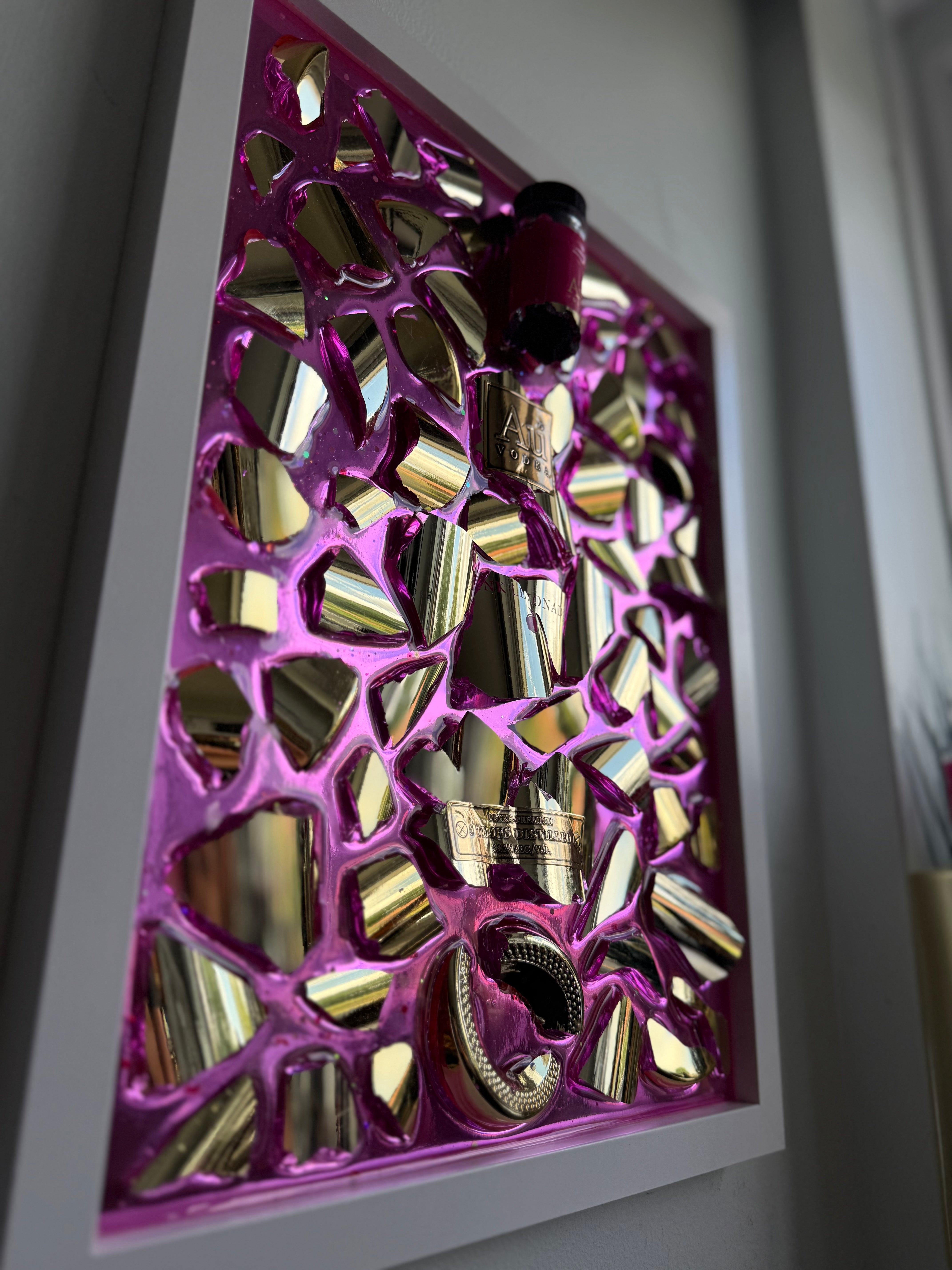 AU VODKA Large White Frame Resin Art