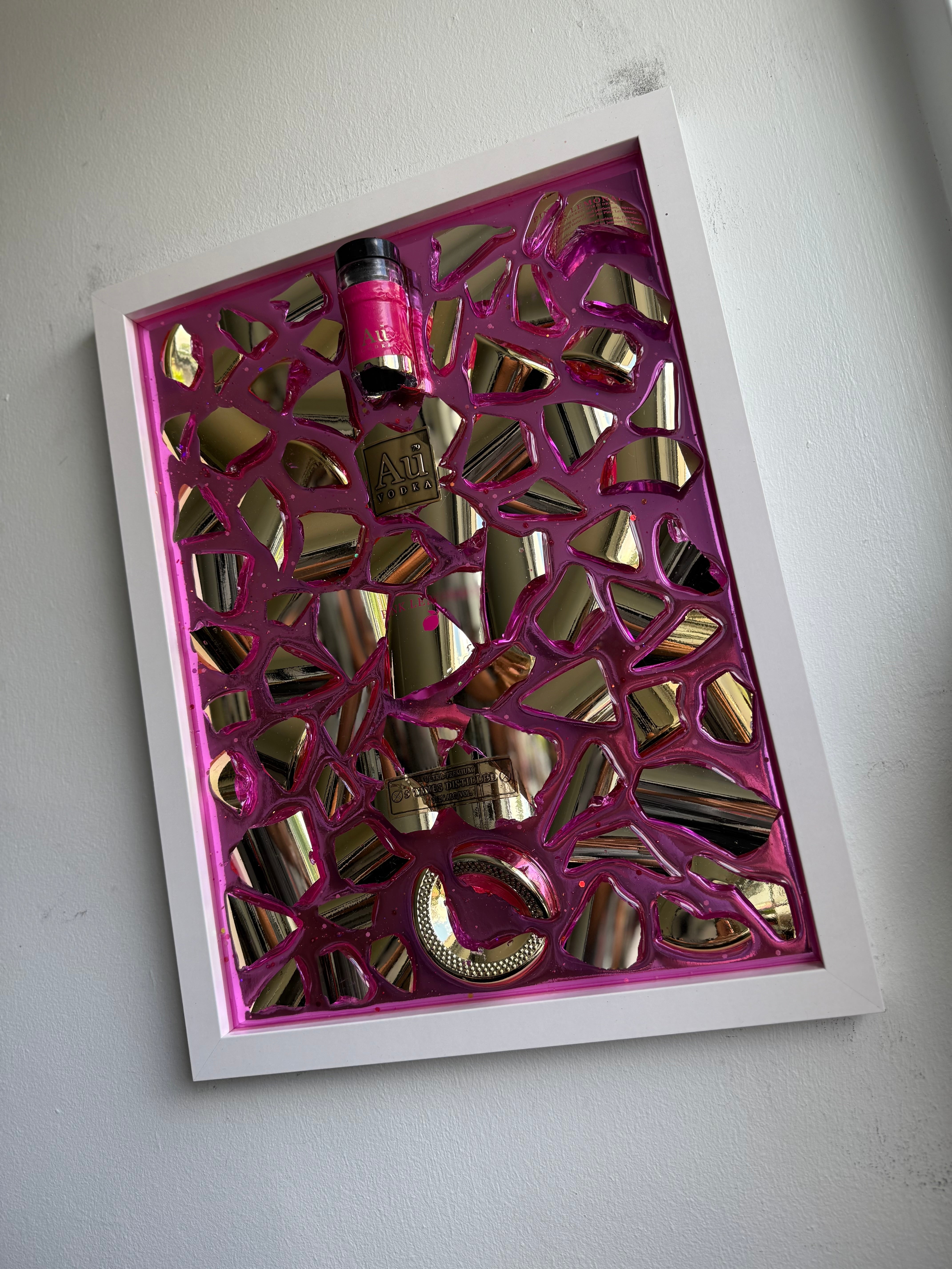 AU VODKA Large White Frame Resin Art