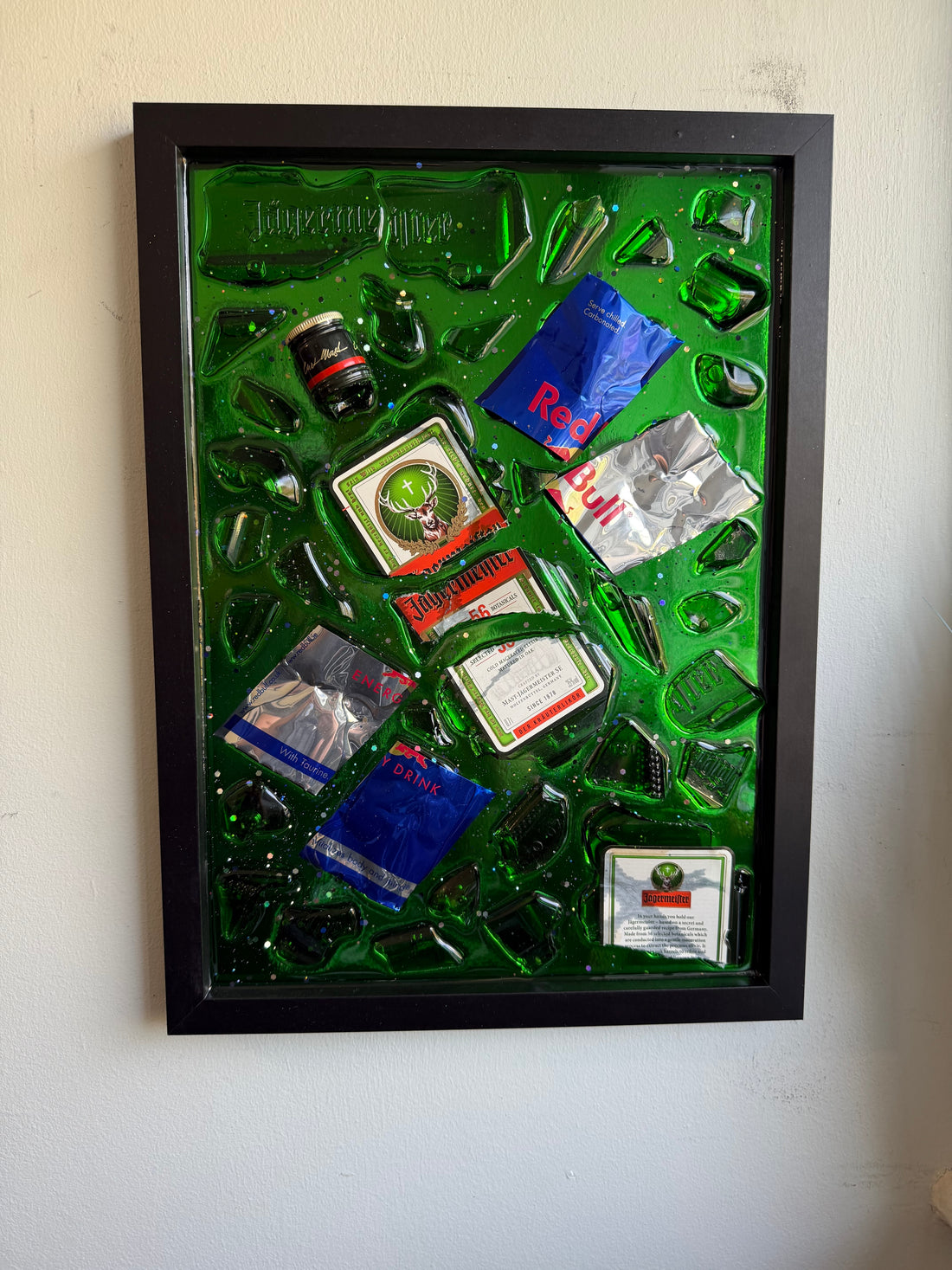 JAGERMEISTER&Red Bull Large black frame Resin Art