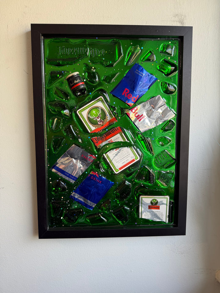 JAGERMEISTER&Red Bull Large black frame Resin Art