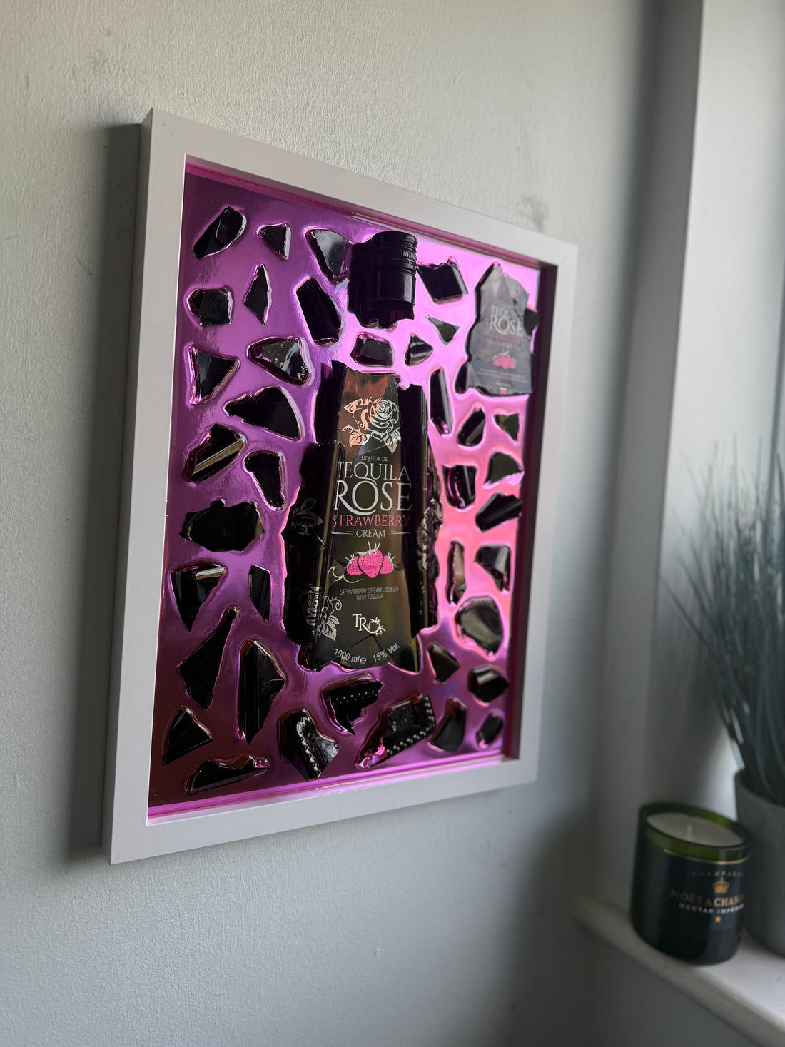 TEQUILA ROSE Large White Frame Resin Art