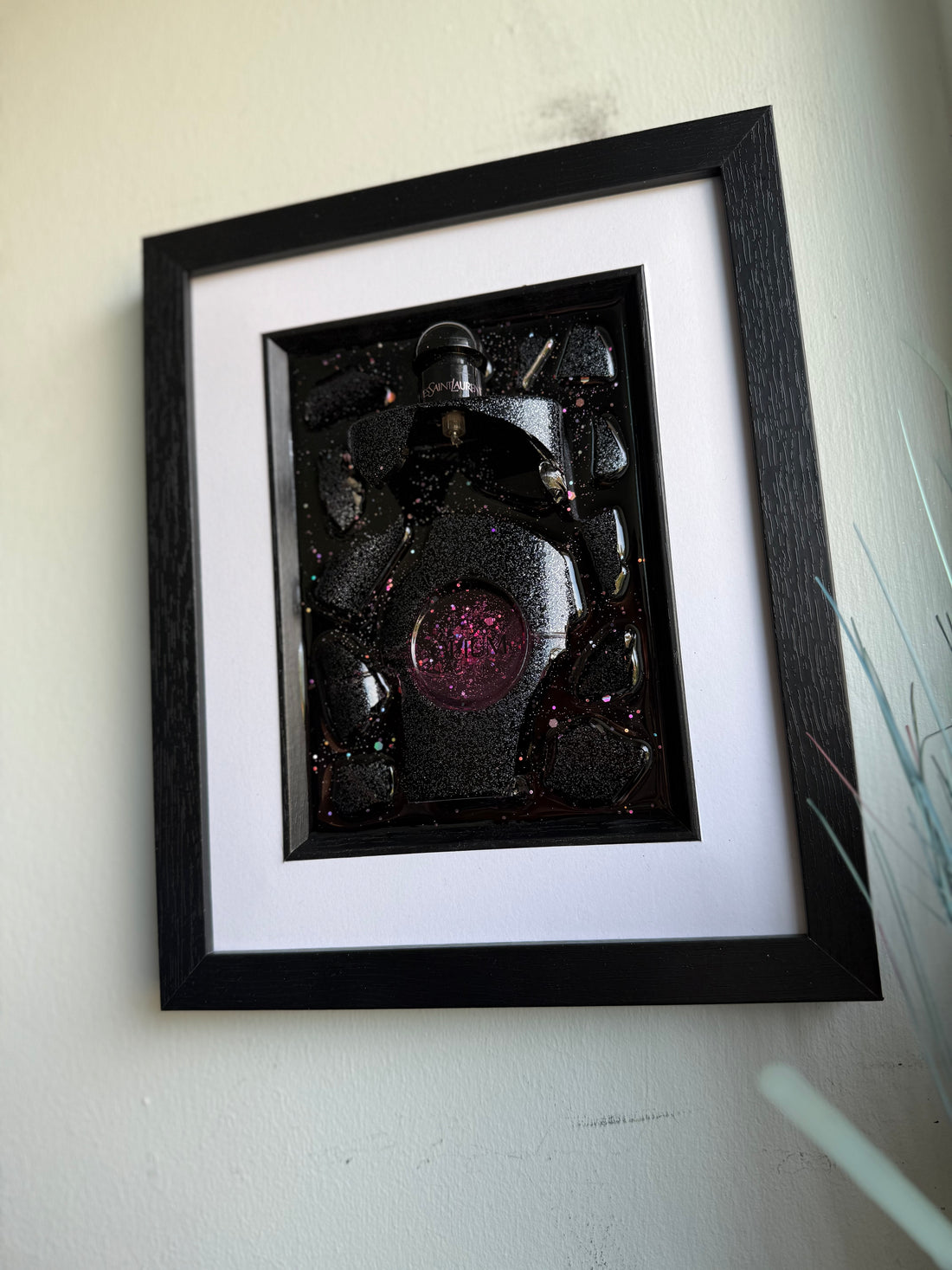 YSL Perfume White Boarder frame Resin art