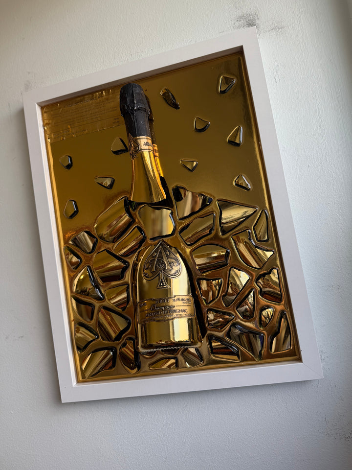 Armand de Brignac Gold Champagne Bottle – 3D Resin Wall Art in White Frame