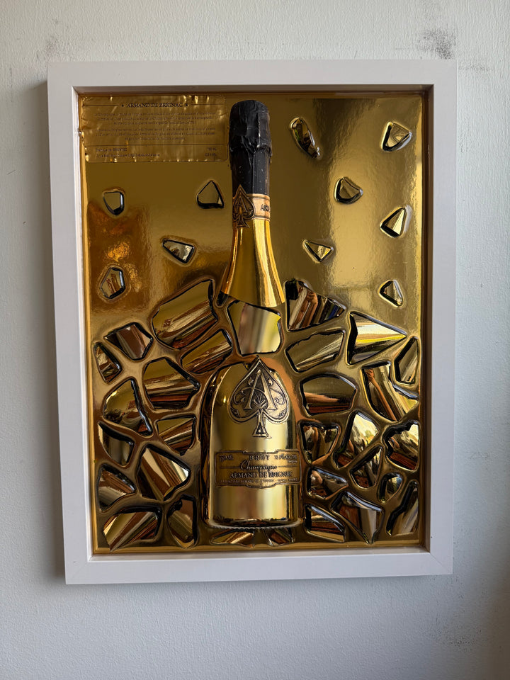 Armand de Brignac Gold Champagne Bottle – 3D Resin Wall Art in White Frame
