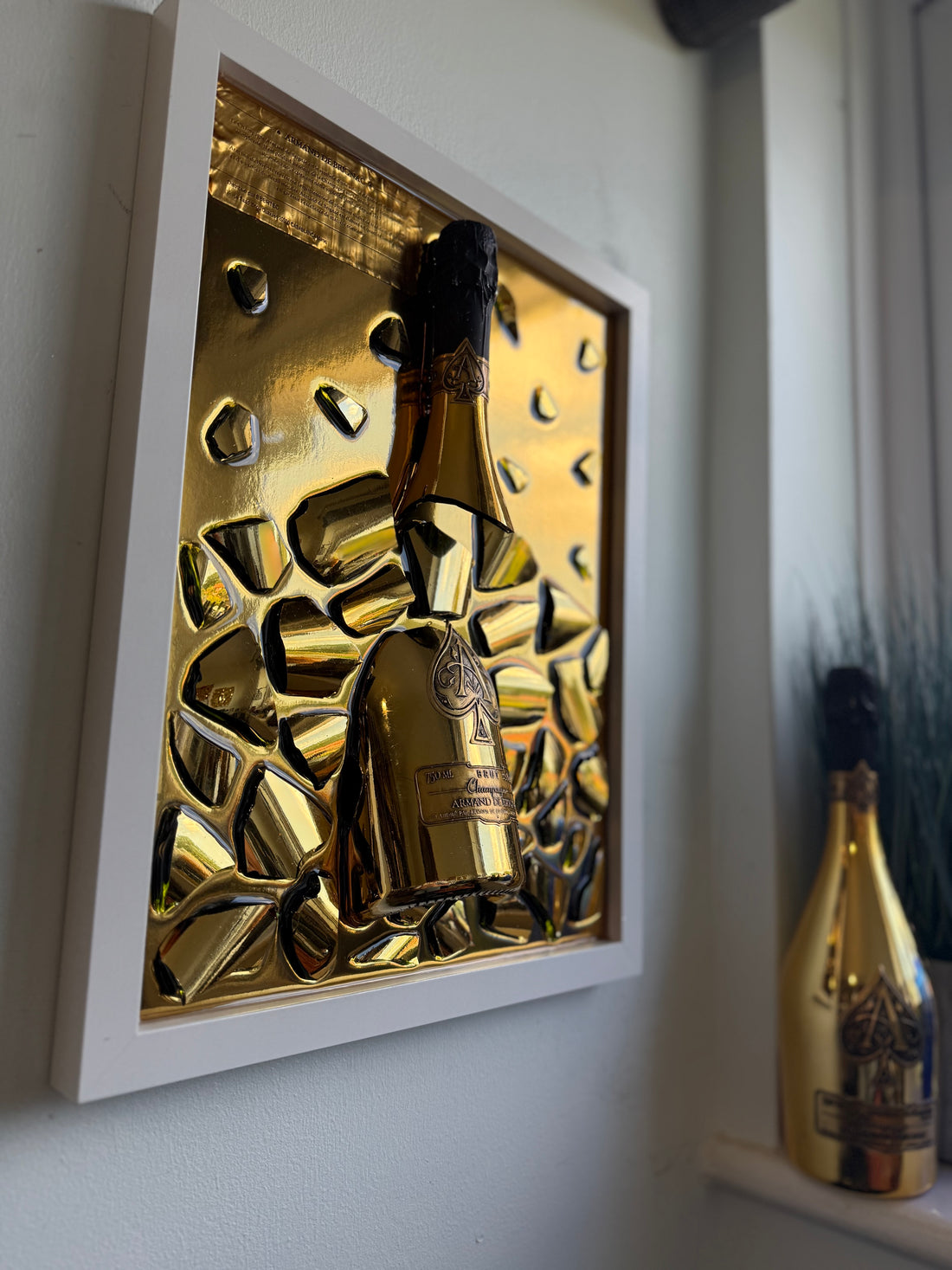 Armand de Brignac Gold Champagne Bottle – 3D Resin Wall Art in White Frame