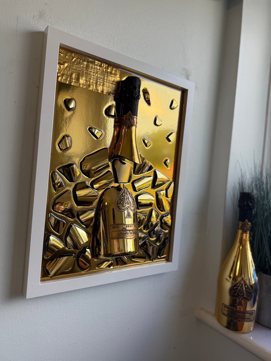 Armand de Brignac Gold Champagne Bottle – 3D Resin Wall Art in White Frame